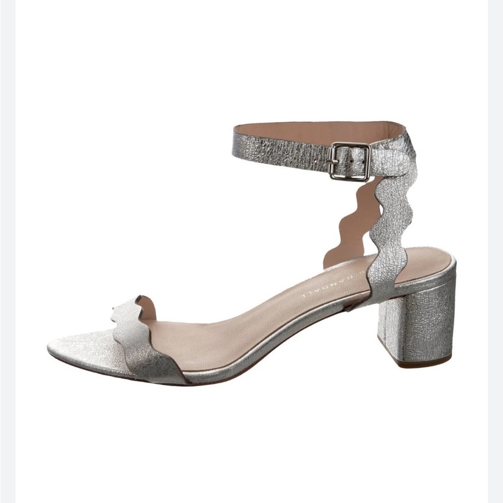LOEFFLER RANDALL Emi Scallop
Metallic Leather Sandals block heels silver 6.5